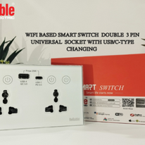 Double 3 Pin Universal Socket With USB/C Type Charging Wifi Based, Smart Wall Sockets, Wireless Digital Modern Remote Control, Work With Google Home, Tuya, Smart Life, Alexa, Wifi, Bluetooth, ZigBee, Tmall Genie, Xiaoai Classmate, iOS/Android