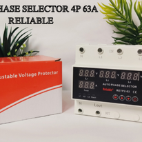 63A RELIABLE 3 Phase 3P+N Din Rail Auto Phase Selector adjustable Over and Under Voltage current protection Monitor Relays Protector adjustable Over Under Voltage, current limit protection, Relay