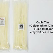 Nylon Cable Ties, High Quality, Zip Ties, White, 4X300mm, 12 Inch, Reliable, 100Pc/Bag Eco-Friendly, UV Resistant Self-locking Cable Ties