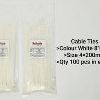 Nylon Cable Ties, High Quality, Zip Ties, White, 4X200mm, 8 Inch, Reliable, 100Pc/Bag Eco-Friendly, UV Resistant Self-locking Cable Ties