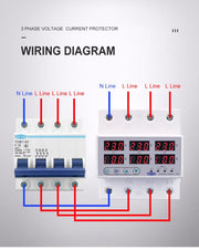 3 Phase 100A, VA Control Device, TOMZN Din rail, adjustable Over Under Voltage, current limit protection, Relay, VA Protector 4P