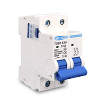 2P, 20A, 25A, 32A, 63A, Tomzn AC Breaker MCB TOB1-63, C type 230/400V~ 50HZ/60HZ Miniature Circuit Breaker