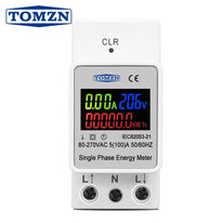 Tomzn 3-in-1 Energy Meter 100A 2P DIN Rail Voltage Current kWh Monitor AC 110V 220V